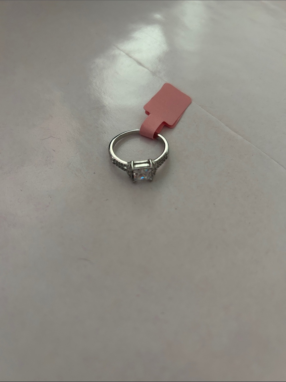 Sparkly Silver Plated Halo Ring with Cubic Zirconia Square Center Stone - Silver - Picture 2 of 6